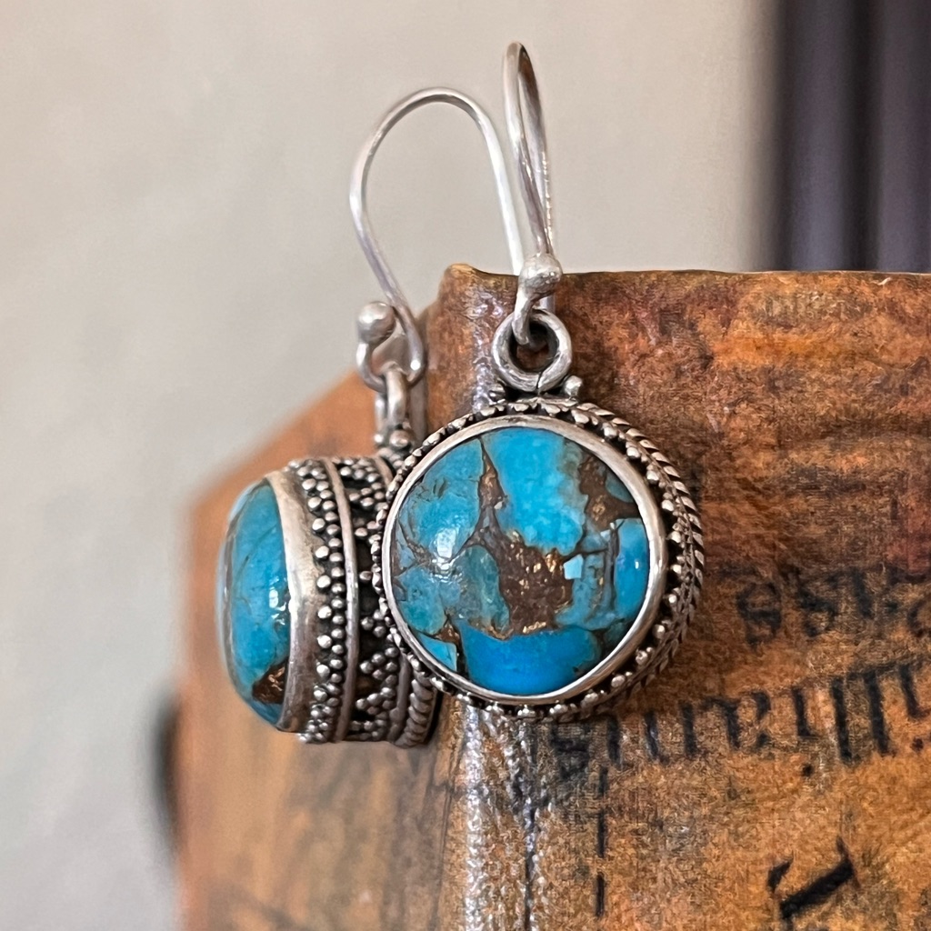 Vintage Native American Turquoise Earrings Sterling Silver Southwestern
